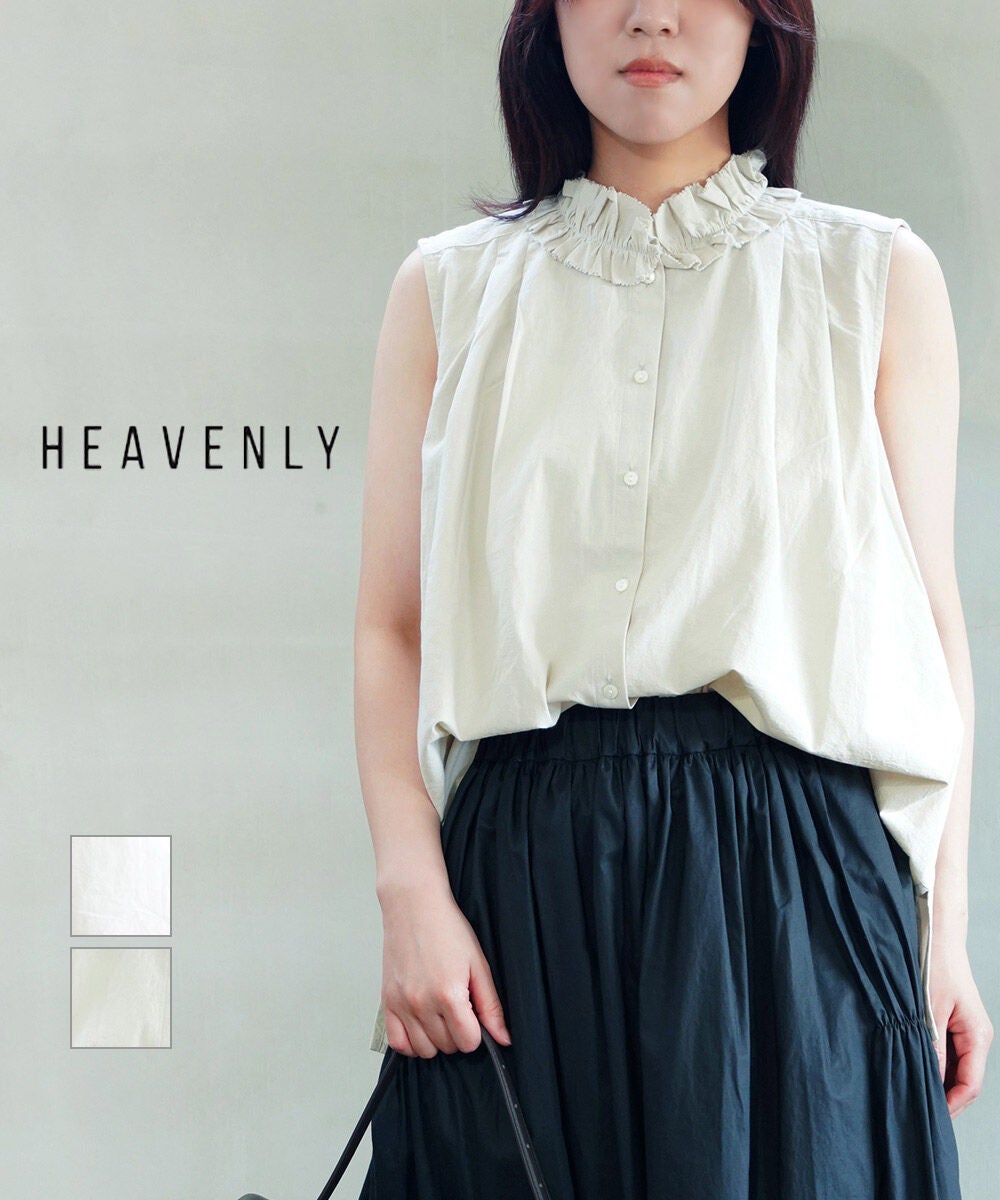 HEAVENLY(ヘブンリー)コットンローンフリルネックノースリーブブラウス