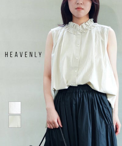 HEAVENLY(ヘブンリー) コットンローンフリルネックノースリーブブラウス