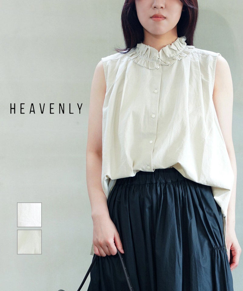 HEAVENLY(ヘブンリー) コットンローンフリルネックノースリーブブラウス オフ(OFF)
