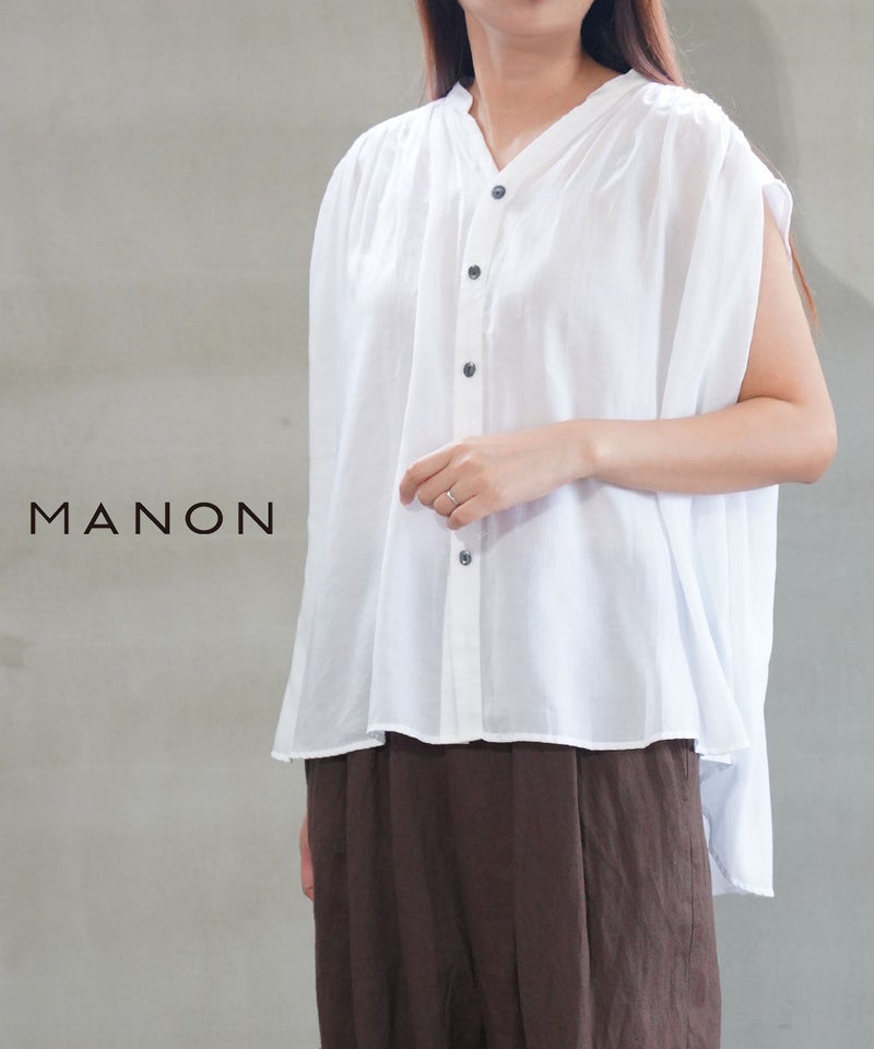 MANON(マノン) テンセルローン ノースリーブブラウス ホワイト(WHT)