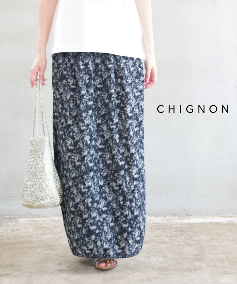CHIGNON(シニヨン) ワッシャープリントスカート ブラック(BLK)