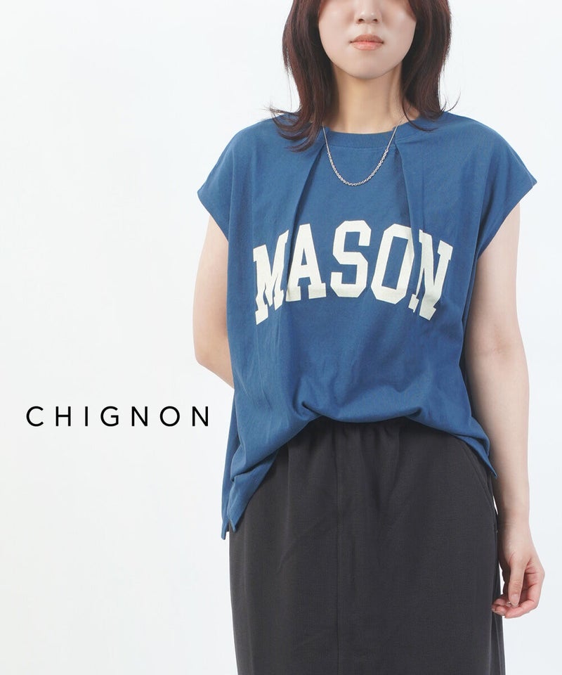 CHIGNON(シニヨン) タックフレンチ ロゴTee ブルー(BLU)