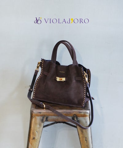 VIOLAd'ORO(ヴィオラドーロ) MILO スタッズ付き Wフェイススエードレザートートバッグ Mサイズ
