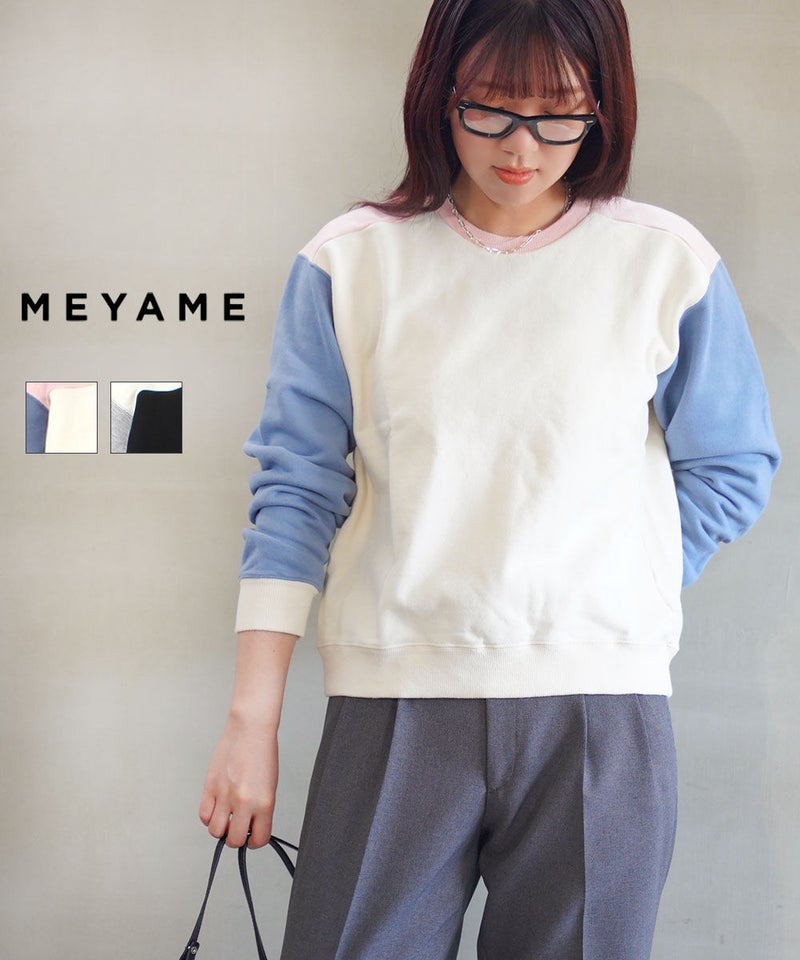 MEYAME(メヤメ) COLOR BLOCK SWEAT PULLOVER WHT/BLU/PNK(WBP)