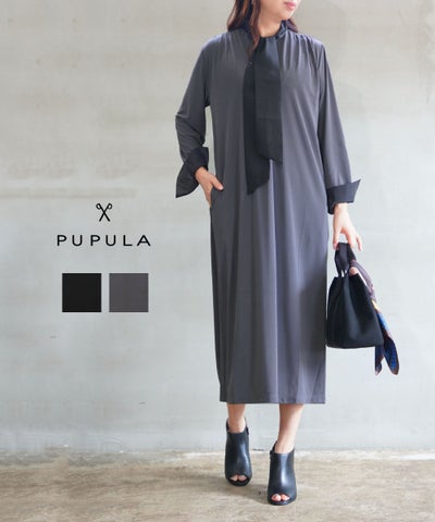 PUPULA(ププラ) ヤギポリスムース×オーガンザ ボウタイ ワンピース