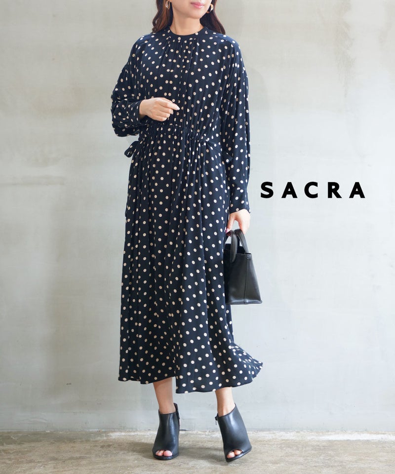 SACRA(サクラ) ポルカドットワンピース ブラック(990)