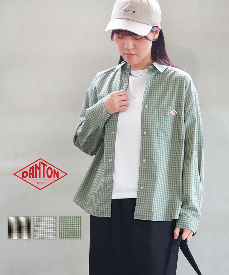 DANTON(ダントン) ドットボタンレギュラーカラーロングスリーブシャツ チェック BEIGE CHECK(BEGC)