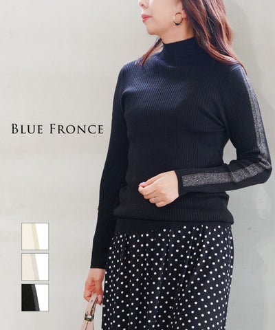BLUE FRONCE(ブルーフロンセ) リブ ニット トップス セーター 長袖 ハイネック 洗える チクチクしない 吸湿発熱 きれいめ ハイネック ニットプルオーバー
