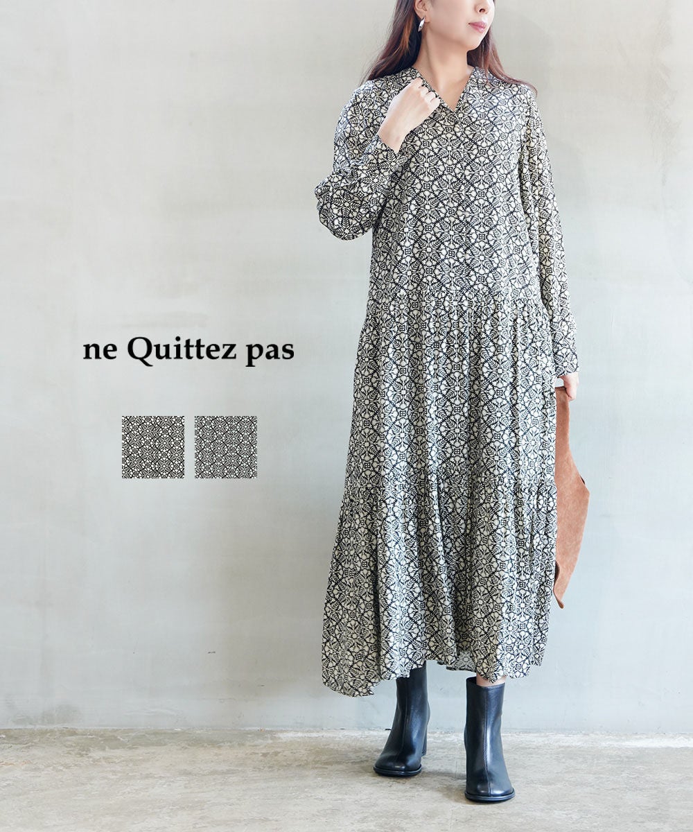ne Quittez pas(ヌキテパ)Shantoon Botanical Tile Print Tiered Dress