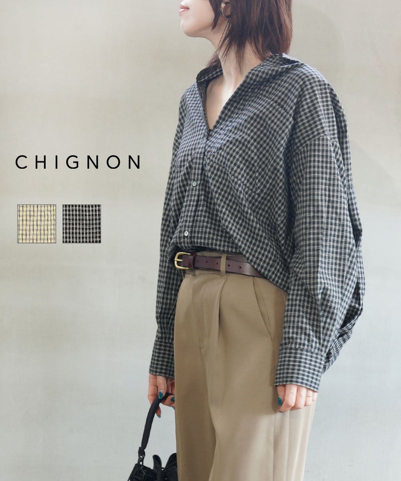 CHIGNON(シニヨン) チェックルーズシャツ ベージュ(BEG)