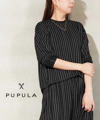 PUPULA(ププラ) ストレッチレーヨン ストライプ柄 プルオーバー