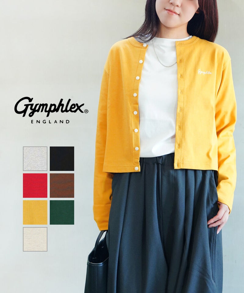 Gymphlex(ジムフレックス) ショート クルーネック カーディガン TOP GREY/GRN(TGRY)