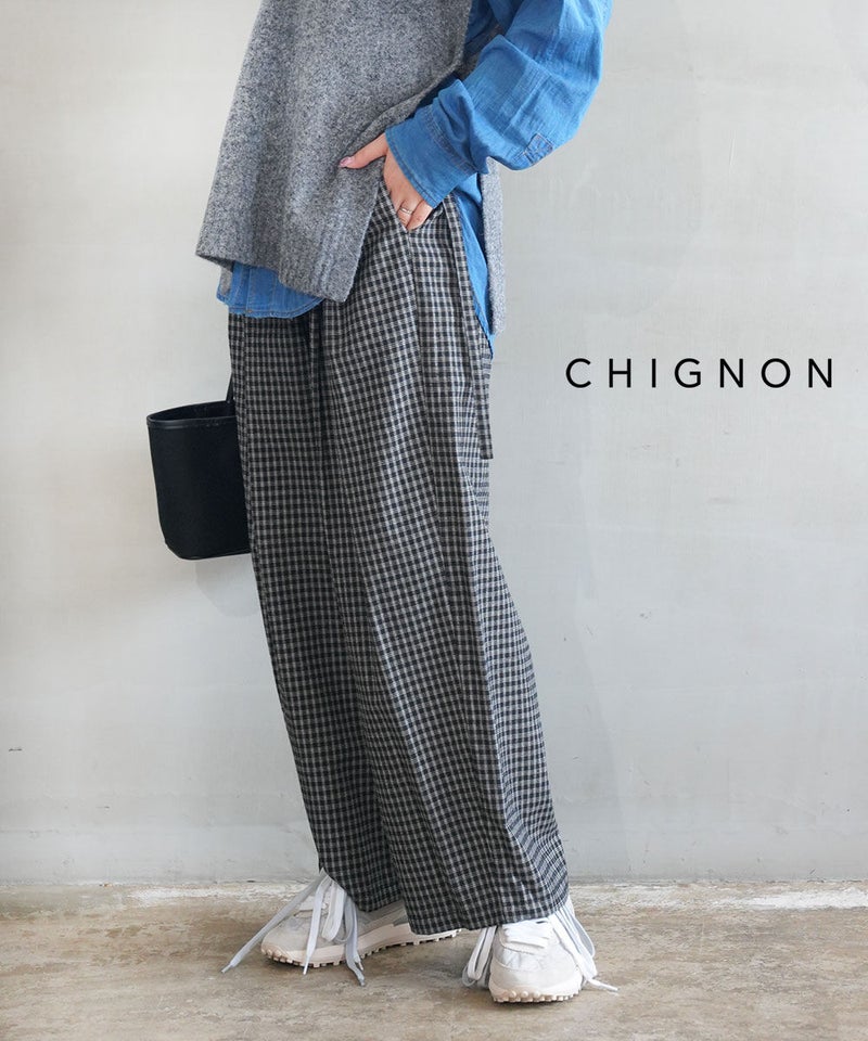 CHIGNON(シニヨン) フロウベルトチェックパンツ ブラック(BLK)