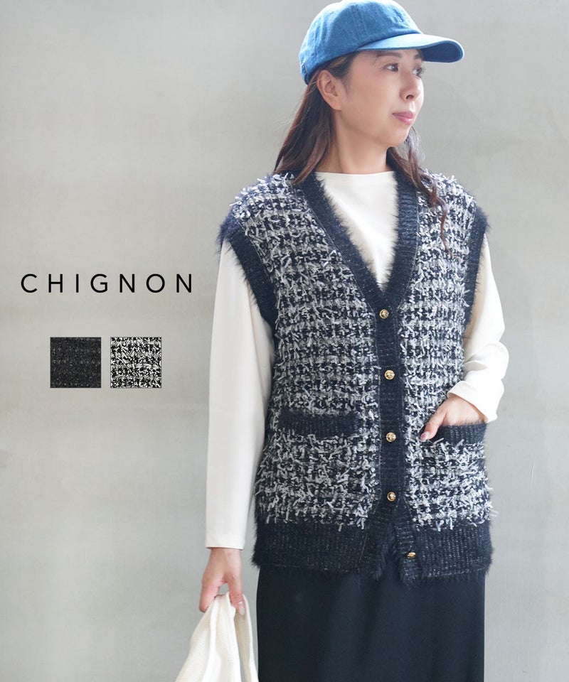 CHIGNON(シニヨン) フェザーツイードニットベスト ブラック(BLK)