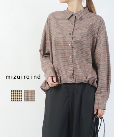 mizuiro ind(ミズイロインド) チェックロングスリーブバルーンシャツ