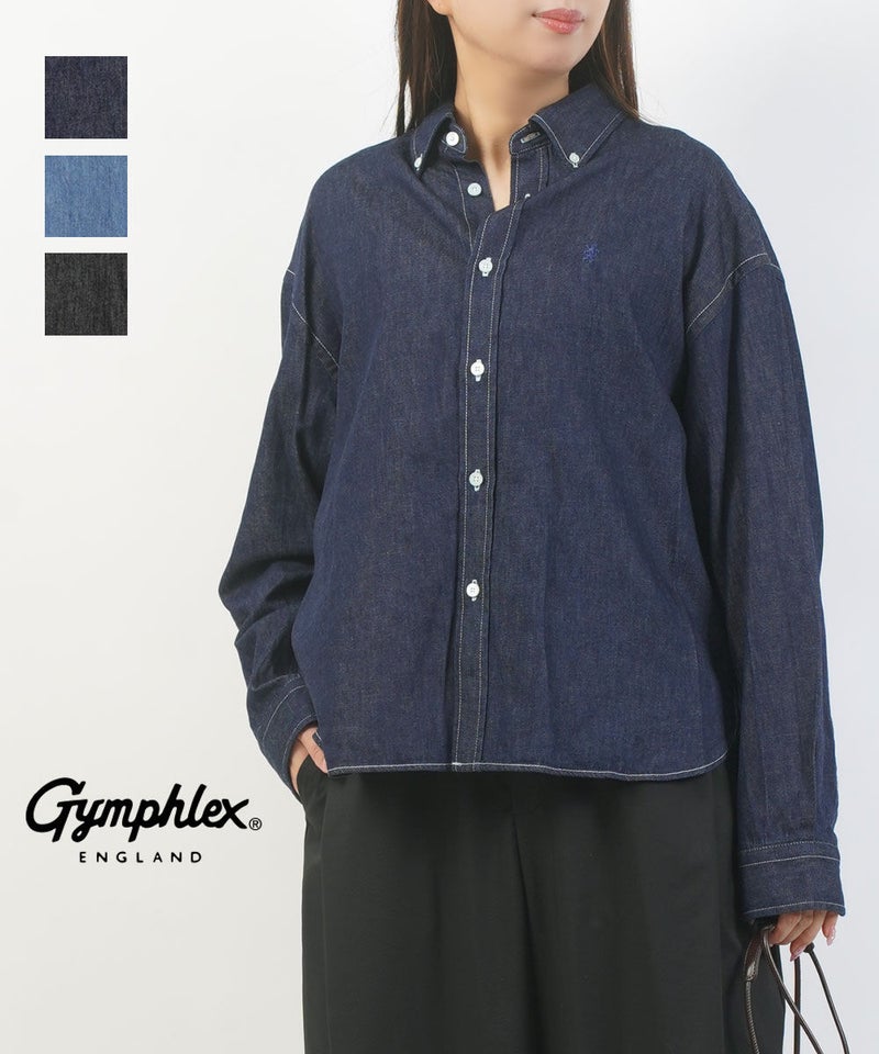 Gymphlex(ジムフレックス) 6ozライトデニム ショート ボタンダウンシャツ INDIGO BLUE(IND)