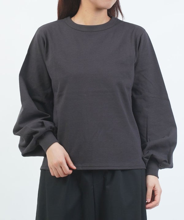 mizuiro ind(ミズイロインド) ロンT 綿100 コットン 長袖 カットソー パフスリーブ クルーネック カジュアル 大人可愛い シンプル パフスリーブロングT
