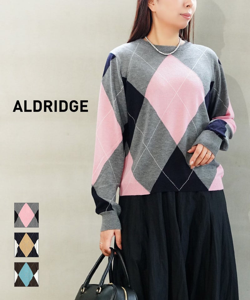 ALDRIDGE(アルドリッジ) アーガイル長袖プルオーバー グレー(24)