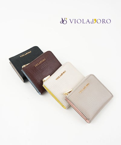 VIOLAd'ORO(ヴィオラドーロ) リザード型押しレザー 二つ折りL字型財布 PORTA