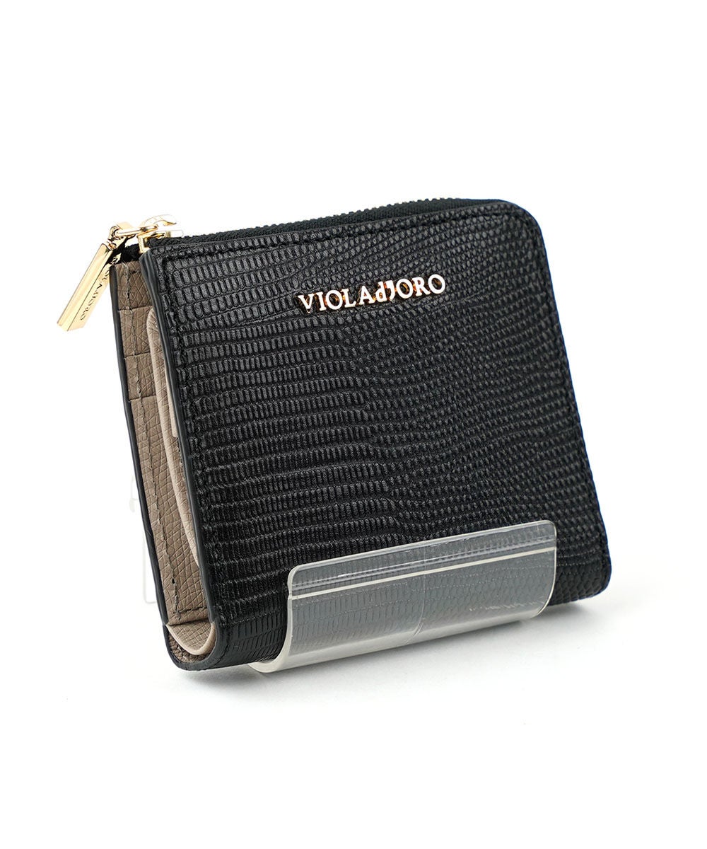 VIOLAd'ORO(ヴィオラドーロ)リザード型押しレザー 二つ折りL字型財布