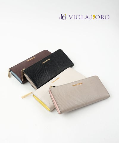 VIOLAd'ORO(ヴィオラドーロ) リザード型押しレザー L字型長財布 PORTA