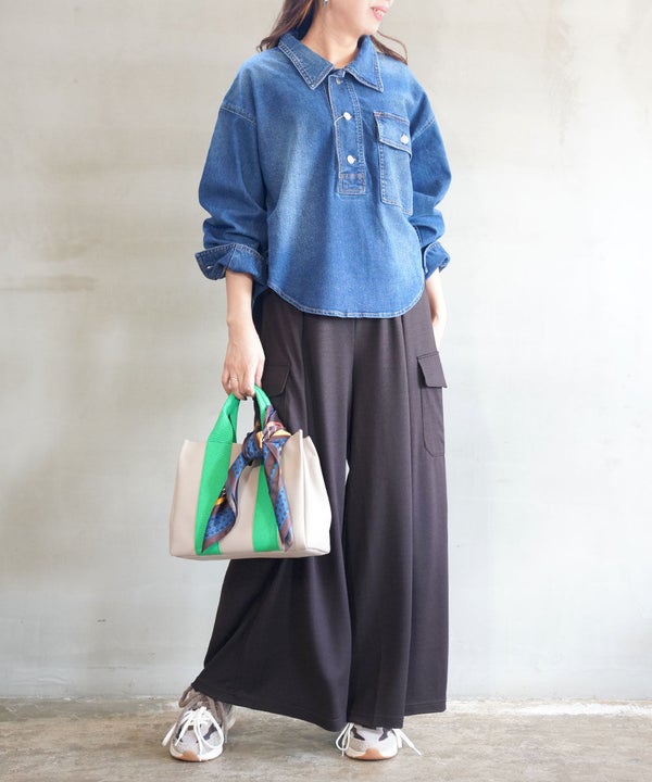 PUPULA(ププラ) ウオッシャブルウールジャージィ サイドポケット キュロットパンツ