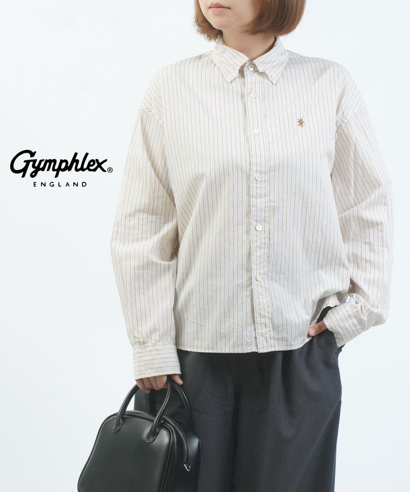 Gymphlex(ジムフレックス) ストライプショートボタンダウンシャツ BEIGE×BROWN ST(BEBR)