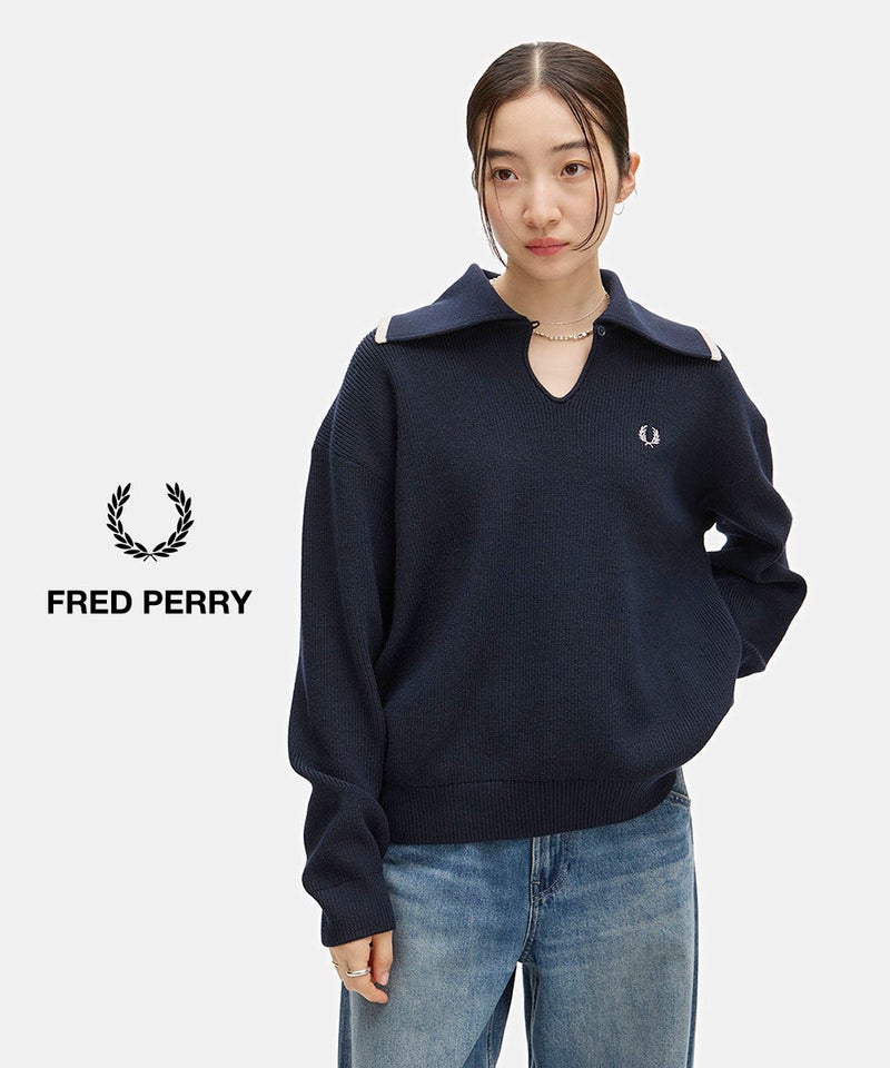 FRED PERRY(フレッドペリー) WIDE COLLAR KNITTED SHIRT NAVY(608)
