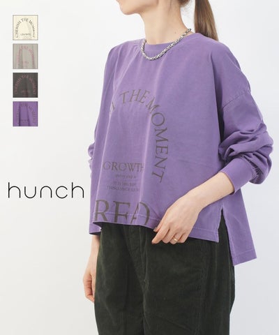hunch(ハンチ) 綿天竺ピグメント製品染めロゴロンT