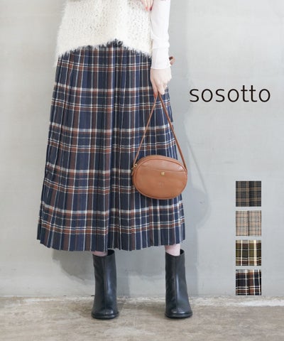 sosotto(ソソット) 千鳥柄タータン切り替えプリーツスカート