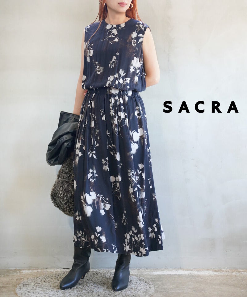 SACRA(サクラ) ブロードフローラワンピース ブラック(990)