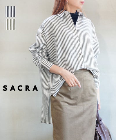SACRA(サクラ) セルロースブロックストライプロングスリーブシャツ