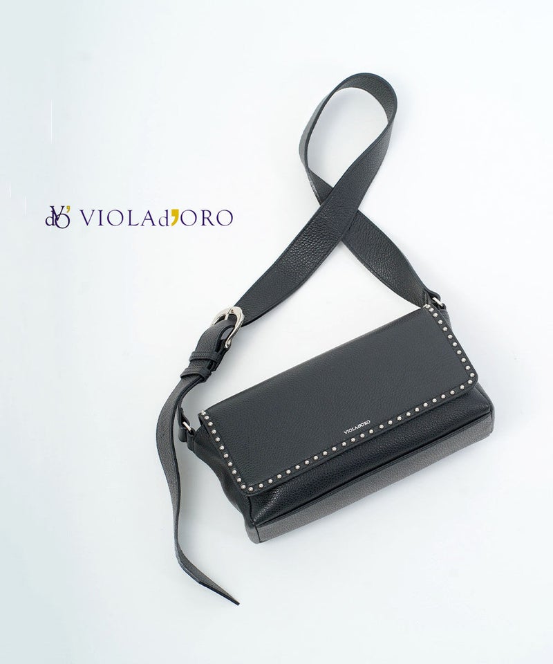 VIOLAd'ORO(ヴィオラドーロ) スタッズ付き イタリアンレザー ボディバッグ MIRO ブラック(BLK)